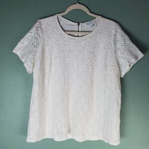 Market & Spruce Womens White Hans Crochet Front Top Short Sleeve Size 2X